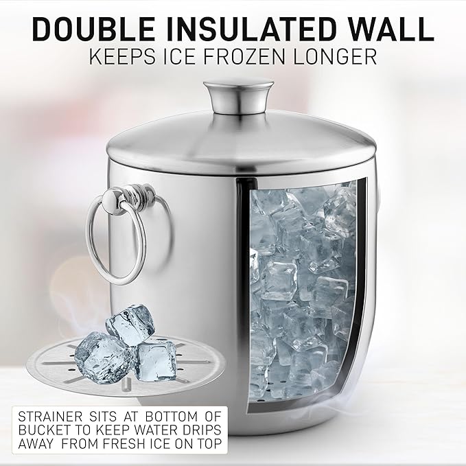 Zulay Kitchen Premium Stainless Steel Double-Wall Insulated Ice Bucket Kit – 3L, Leak-Proof, Stylish Drink Cooler for Parties, Cocktails, Wine, and Whiskey – Perfect for Home & Bar Use