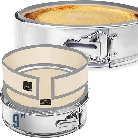 STAINLESS STEEL Springform Pan with REUSABLE Nonstick Silicone Liner - NON TOXIC Springform Pan for Cheesecake, 9 Inch Springform Ppan
