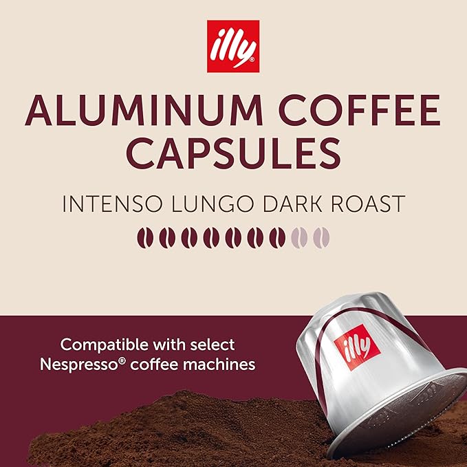illy Aluminum Espresso Capsules - Compatible with Nespresso Machines - Intenso Lungo Roast Coffee - Bold & Full of Flavor-Notes of Cocoa and Dried Fruit-Single Serve Capsules - 10 Count (Pack of 10)