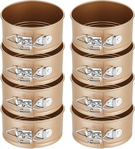 Sunnyray 8 Pcs 4 Inch Springform Pan for Baking Mini Cheesecake Pans with Removable Bottom Nonstick Leakproof Round Cake Mold Spring Form Molds for Mini Cheesecake Pizza and Quiches (Gold)