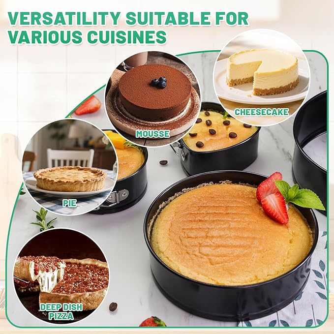 Springform Cake Pan Set,Non-Stick Springform Pans Set of 4 (4, 7, 9,10inches),Leak-Proof Round Cake Pans with Removable Bottom for Baking Cake Pie Pizza and Quiches (BlackX4)