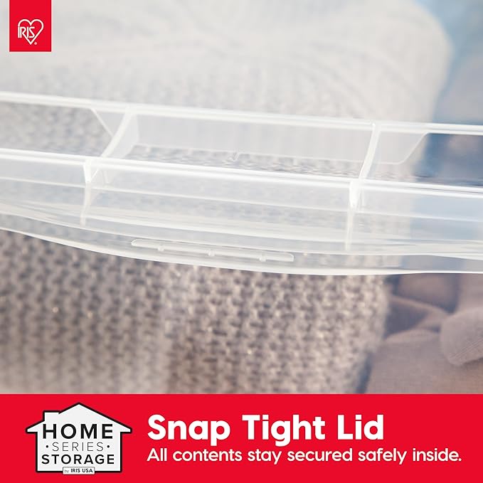 IRIS USA 6-Pack Storage Bins with Lids, 28 Quart, Clear Stackable Containers Box Organize Shoes Closet Shelves Clothes Blankets Towels - BPA-Free Plastic