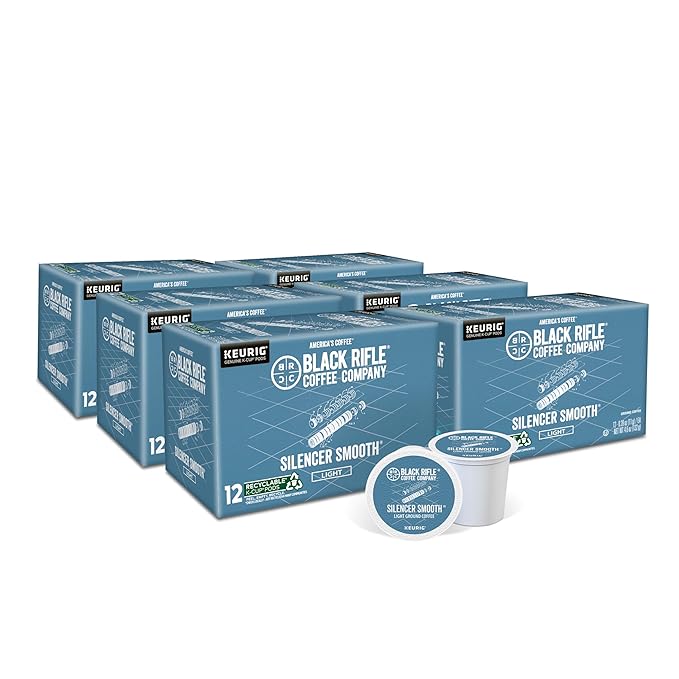 Black Rifle Coffee Company Light Roast K Cups - Single Serve K Cups Coffee Pods - Kcup Pods Compatible with 1.0 & 2.0 - Made from Pure Arabica Beans (Silencer Smooth, 72 Count)