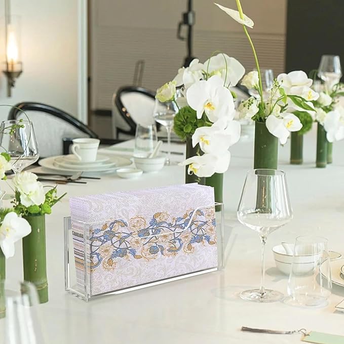 Acrylic Guest Towel Napkin Holder for Table, 2pcs Clear Disposable Hand Towel Holder for Bathroom, Washbasin Side Waterproof Tissue Dispenser for Home, Kitchen, Restaurant and Hotel