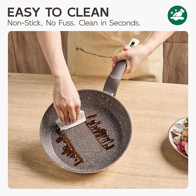 Pots and Pans Set Non Stick, 5Pcs Ceramic Cookware Set, Healthy Non-toxic Induction Cookware with Stay-Cool Handle, Basic Kitchen Utensils Set PFAS-Free