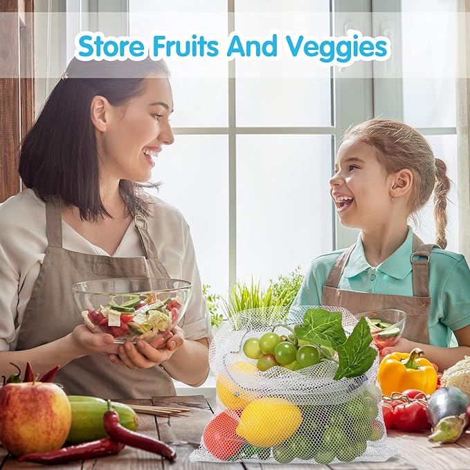 Frienda 20 Pcs Mesh Bags for Toys Storage 3 Sizes Reusable Produce Bags with Drawstring for Beach Bath Pool Toy Organizer, Fruits Vegetable Grocery Playroom Storage(Black, Gray, Blue)