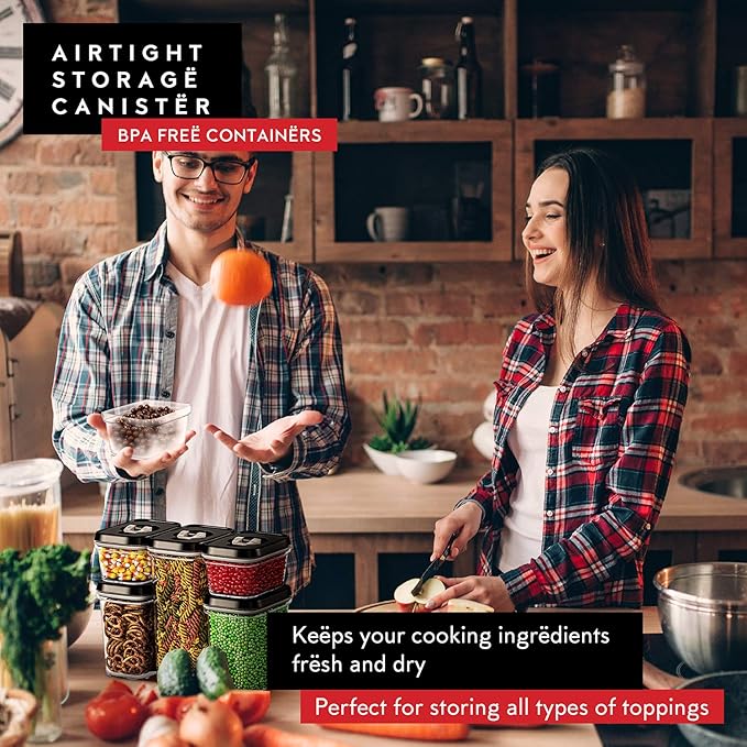 DWËLLZA KITCHEN Airtight Food Storage Containers with Lids - 5 Piece Set - Kitchen Accessories Food Containers - Pantry Organization and Storage - Clear Plastic BPA-Free - Keeps Food Fresh & Dry