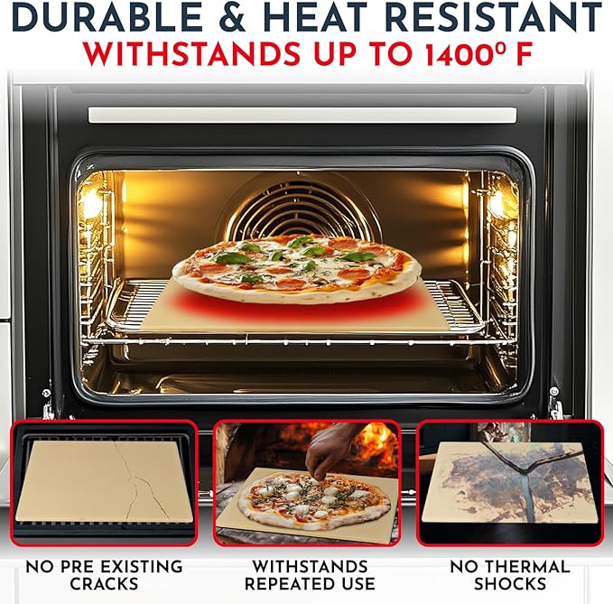 Pizza Stone for Oven Set - 15 x 12 inch Stone for Grill - 3PCS PizzaMaking Accessories - Large Pizza Oven Stones - Baking Stones for Bread and Pizzas