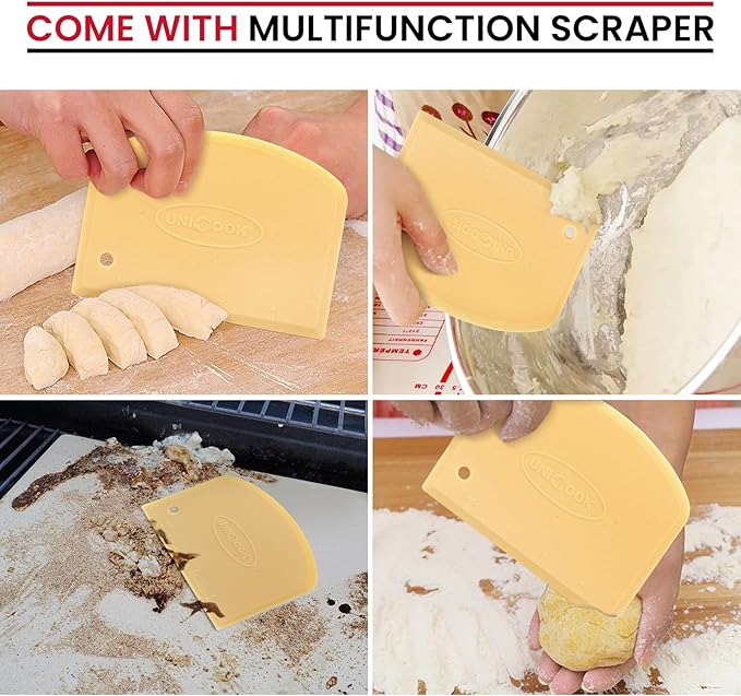 Unicook Pizza Stone for Oven and Grill, 11 Inch Square Baking Stone for Bread, Small Cordierite Oven Grill Pizza Pan, Thermal Shock Resistant, Including Dough Scraper