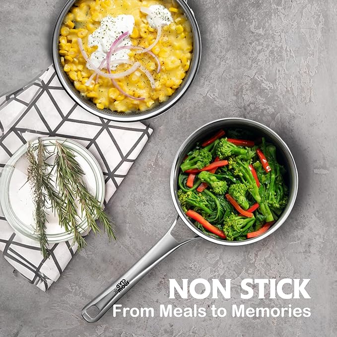 Sauce pan with lid,2.5 Quart Hybrid Nonstick Sauce pans set, Stainless Steel cookware,non stick Pots PFOA Free,Works on Induction,Ceramic and Gas Cooktops