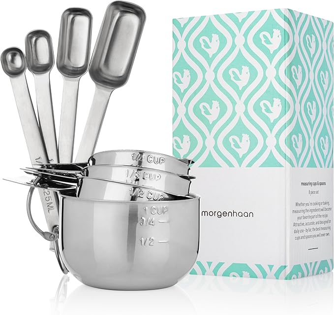 Premium 304 Stainless Steel Measuring Kit - 8-Piece Essential Cups and Spoons for Everyday Use, Stackable & Durable