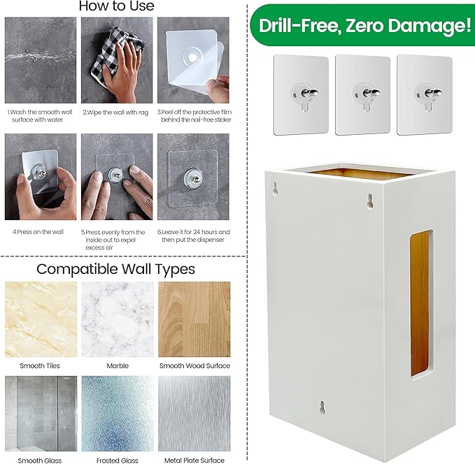 Large Grocery Bag Organizer Under Sink, Plastic Bag Holders for Grocery Bags Cabinet, Bamboo Grocery Bag Holder Wall Mount White