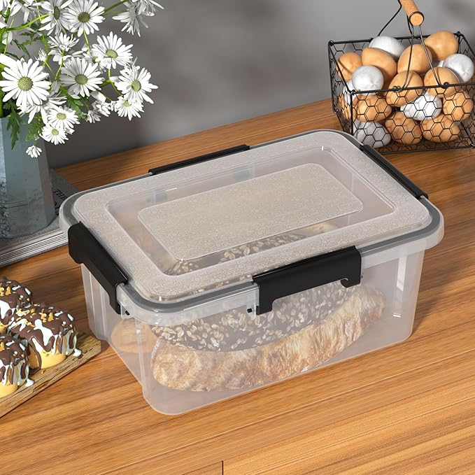 6 Pack 10 L Stackable Storage Bin with Latching Lid and Tight Seal, Airtight Storage Container Boxes for Dry Food, Keep Fresh