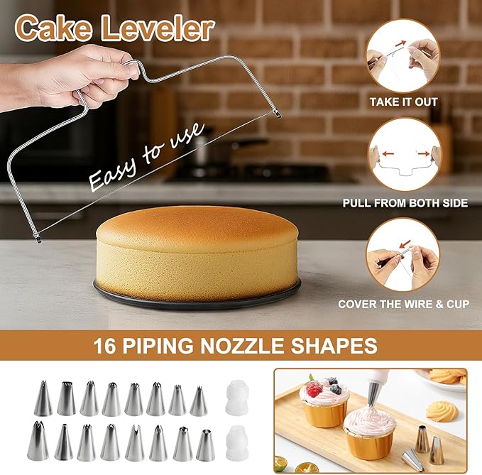 WERTIOO 138pcs Springform Cake Pan Sets for Baking with Cake Decorating Kit, 3 Round Non-Stick Cake Pans Set (6, 8, 10 inches), Leak-Proof Cheesecake Baking Pans with Icing Tips, Cake Leveler & eBook