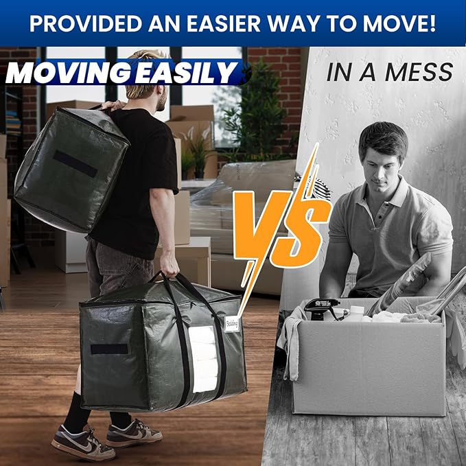 TAILI 10 Pack Green Extra Large Storage Bags, Heavy Duty Totes with Visible Window, Wrap Around Handles, Perfect for Moving