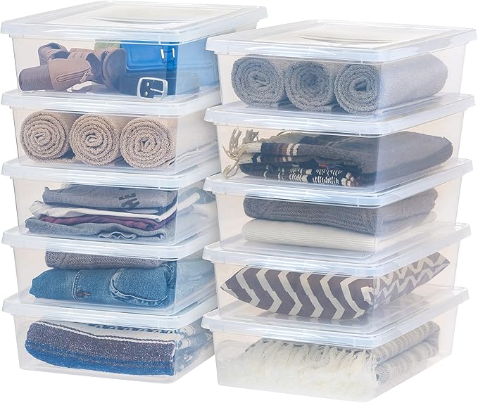 IRIS USA 10-Pack Storage Bins with Lids, 28 Quart, Shoe Boxes Clear Stackable Containers Organize Shoes Closet Shelves, Classroom Organization Teacher Tools, Game Storage - BPA-Free Plastic