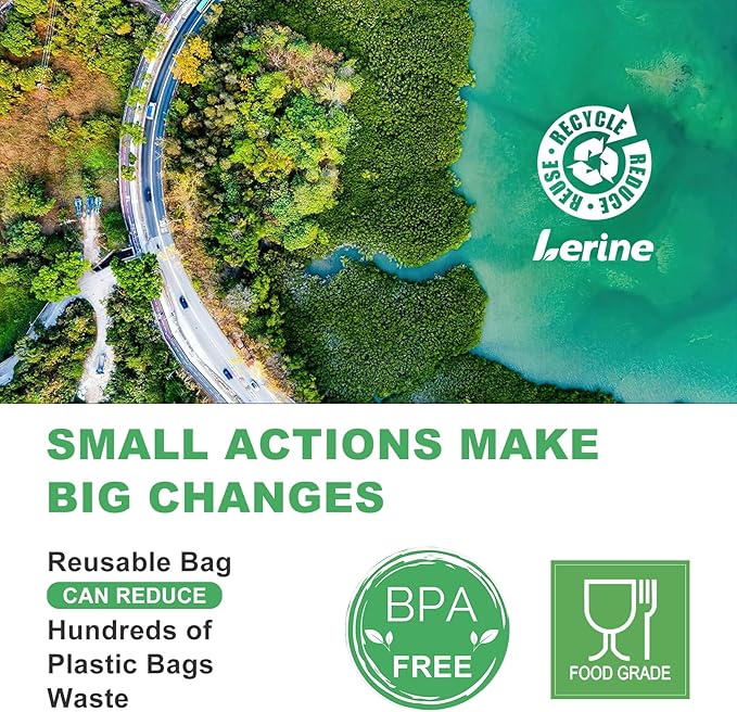 Lerine 9 Pack Reusable Sandwich Bags Dishwasher Safe, Reusable Quart Bags Extra Thick Leak-proof Freezer Bags for Marinate Meats, Cereal, Sandwich, Travel Items, Home Organization (Gray, 9Sandwich)