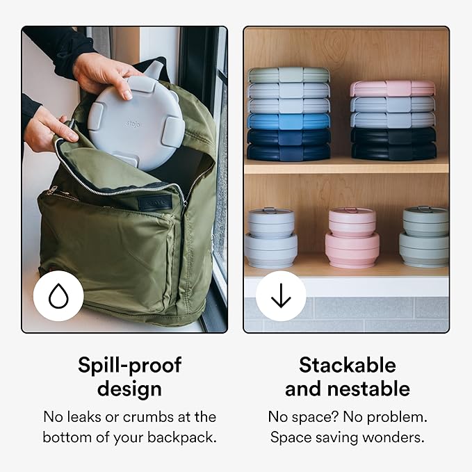 STOJO Collapsible Bowl 3 Set - Translucent Eucalyptus, 36oz - Reusable Silicone Bowl for Hot and Cold Food - Perfect for Travel, Meal Prep, To-Go Lunch, Camping & Hiking - Microwave & Dishwasher Safe