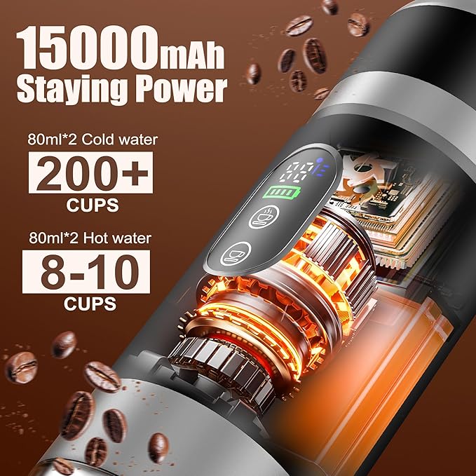Portable Coffee Machine with 2 Removable rechargeable Batteries 15,000mAh, Electric Coffee Maker for Camping & Travel, 80ml Hot/Cold Coffee, 20bar, USB-C Espresso Machine, Camping Coffee Makers Black