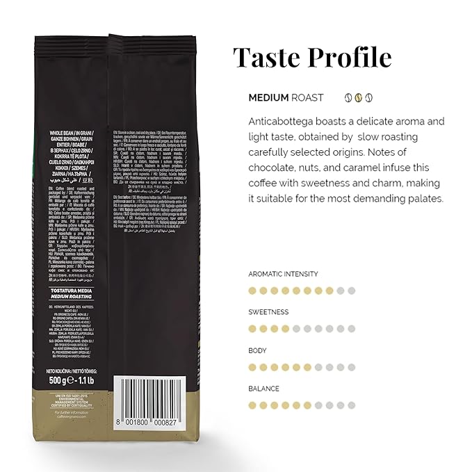 Caffe Vergnano 1882 Antica Bottega Whole Bean Arabica Medium Roast Espresso - Italian Coffee Beans Chocolate, Nuts and Caramel Notes, Intensity 5/10, 3.3 lbs