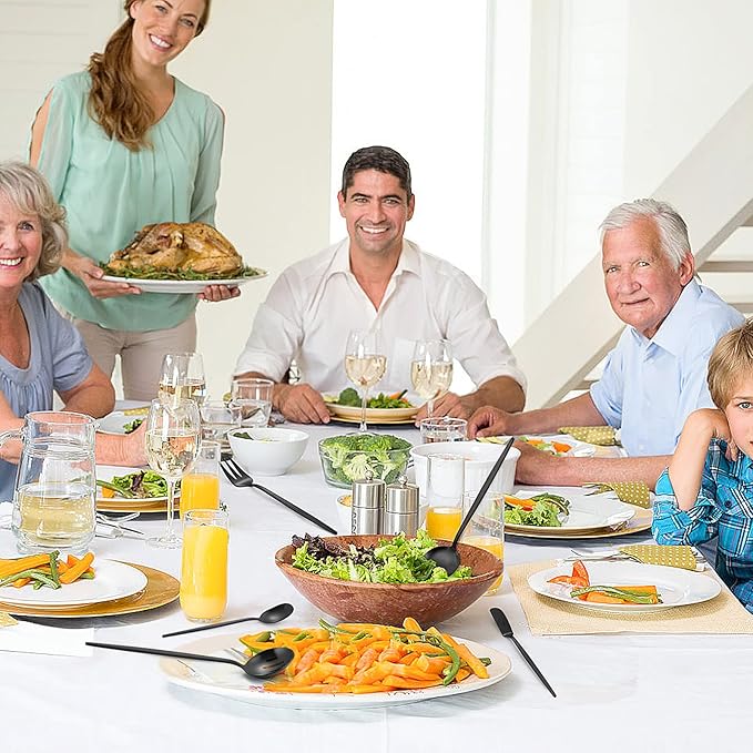 Matte Black Serving Silverware Set, 5-Piece Round Shared Utensils Set of Stainless Steel, Hostess Flatware Serving Set, Satin Finish, Dishwasher Safe