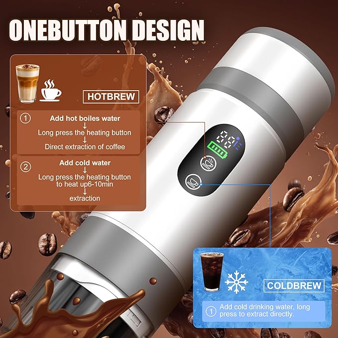 Portable Coffee Machine with 2 Removable rechargeable Batteries 15,000mAh, Electric Coffee Maker for Camping & Travel, 80ml Hot/Cold Coffee, 20bar, USB-C Espresso Machine, Camping Coffee Makers White