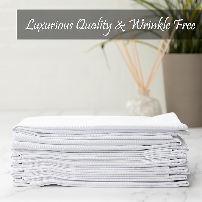 Kitchen Cloth Napkins 12 Pack 18X18 Inches Cotton Blend Soft Fabric with Hemmed Edges, White Dinner Napkins Washable Reusable Durable Linen Napkins for Parties Table Setting Decor (White) by PERLLI