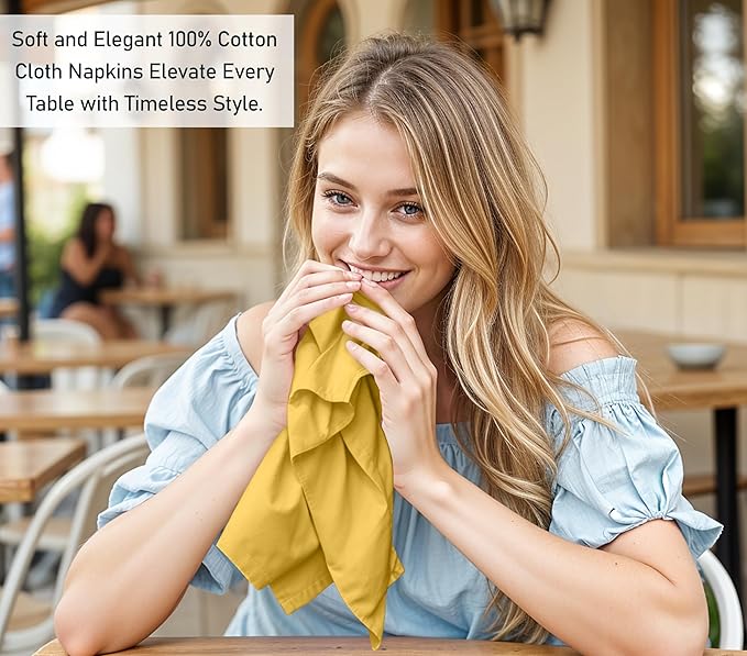 Ruvanti Cloth Napkins Set of 6, 18x18 Inches, 100% Cotton, Washable, Soft & Absorbent, Perfect for Wedding, Christmas, ‎Thanksgiving Dinners - Spicy Mustard