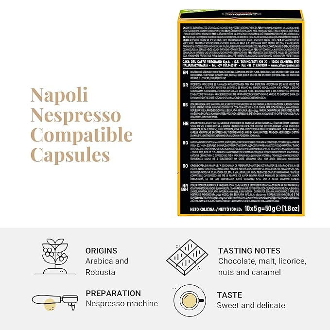 Caffe' Vergnano Medium Roast Espresso Bundle - Original Line Machine Compatible Arabica Robusta Italian Coffee For Nespresso Coffee Machines, Oro, Intenso, Napoli - 10 of Each Flavor (30 Capsules)