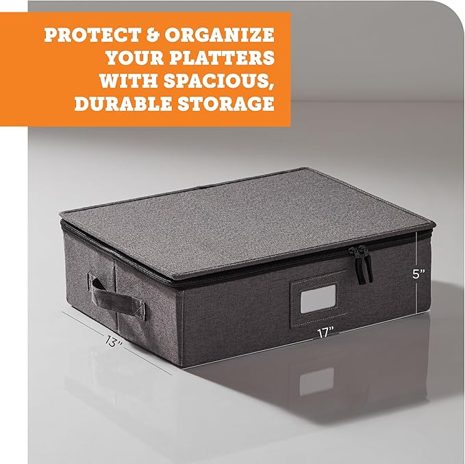 storageLAB Cup and Mug Storage Containers, Hard Shell Storage Case with Felt Dividers for Cups, Mugs, Dishes, and Glasses, Ideal for Kitchen Organizing and Moving Supplies - 1 Pack, Gray