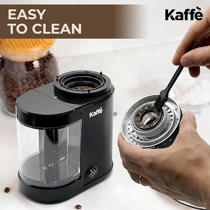 Kaffe Electric Burr Coffee Grinder (5.5oz) w/Adjustable Coarseness Settings - Flat Burr - [New Upgraded Motor ] - Precision Coffee Bean Grinder for Home Use - Black