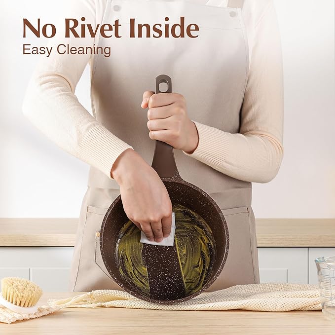 SENSARTE Saucepan Nonstick with Lid 1.5 Quarts Granite Coating Sauce Pot Small Kitchen Cooking Pot, Induction Comptable, Free of Intentionally Added PFOA