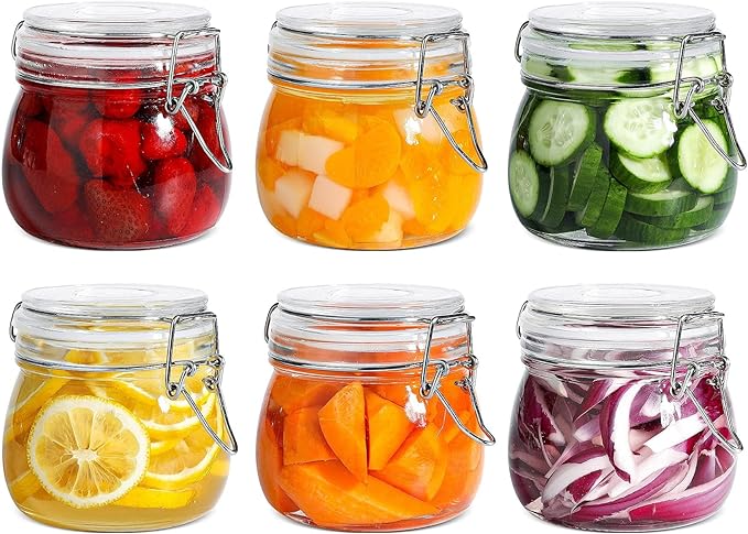 ComSaf Airtight Glass Jars with Lids 17oz Small Food Storage Container Set of 6 - Airtight Canister with Clear Preserving Seal Wire Clip Fastening for Kitchen Canning Pickling Mason jars