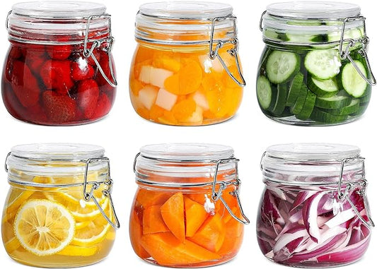 ComSaf Airtight Glass Jars with Lids 17oz Small Food Storage Container Set of 6 - Airtight Canister with Clear Preserving Seal Wire Clip Fastening for Kitchen Canning Pickling Mason jars