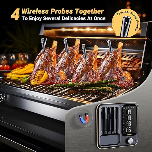 Wireless Meat Thermometer with 4 Probes, INKBIRD WiFi Meat Thermometer Digital Wireless for Rotisserie Grill Oven,Unlimited Range Dishwasher Waterproof Bluetooth Thermometer for iOS & Android