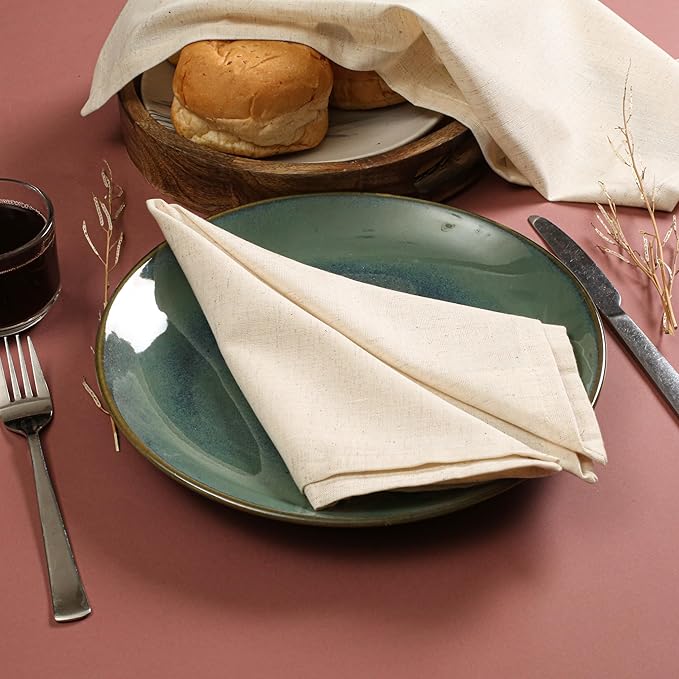 Natural Color Cotton Linen Blend Napkins Set of 12 - Hemmed 18x18 Inch Decorative Elegant Soft Washable Reusable Flax Dinner Napkin for Dining Table Décor Christmas Wedding Party & Everyday Use