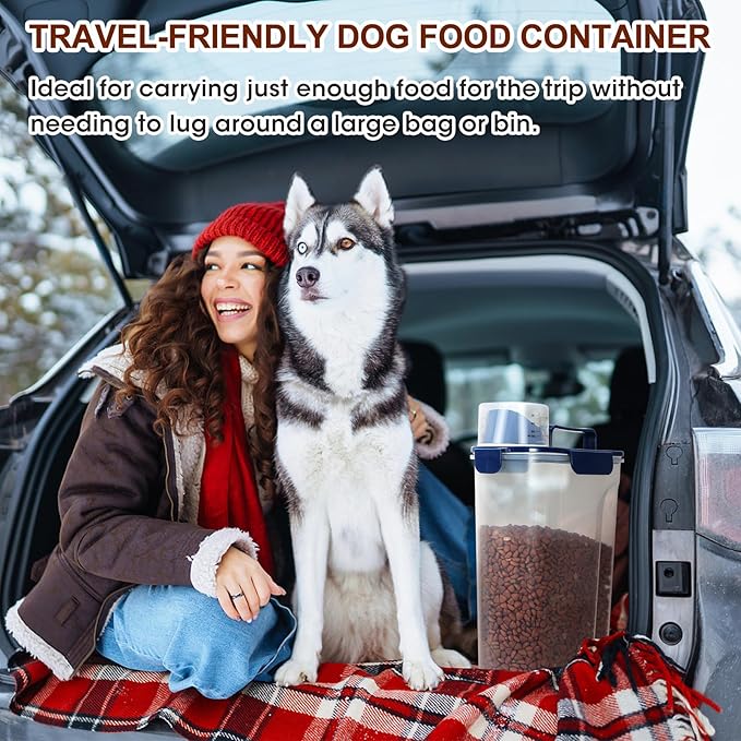 TBMax 2 Pack Cat Dog Food Storage Containers 8 to 10 Lbs, Portable Travel Pet Container Dispenser with Easy-Pouring Spout & Cup, Airtight Bird Seed Container Dog Treat Storage Bin