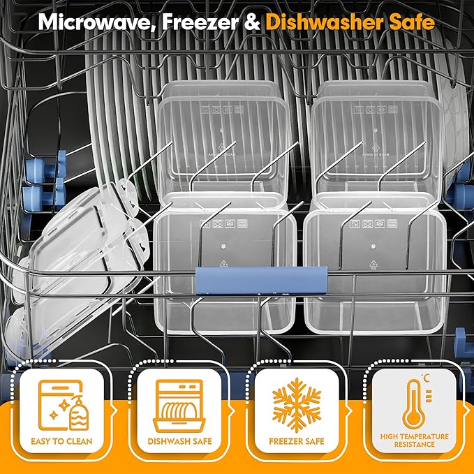 5 Pack Large Food Storage Containers with Leak-Proof Lids, Stackable Kitchen Storage Bowls Sets (14/30/54/80/128 oz), Reusable Meal Prep Plastic Containers, BPA-Free, Dishwasher Safe