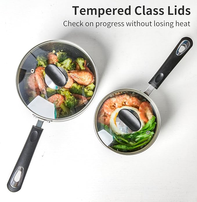 Nonstick Saucepan Set with Lid, Non Stick 1.5QT & 2.5QT Sauce Pan Set with Glass Lid Small Pot for Home Kitchen
