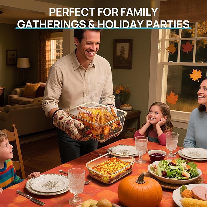 Vtopmart 220oz + 76.4oz Extra Large Glass Storage Containers Set, Meal Prep Food Container Sets with Snap Airtight Lids for Roasting Turkey, Rotisserie Chicken, Baking, Watermelon Storage, BPA Free