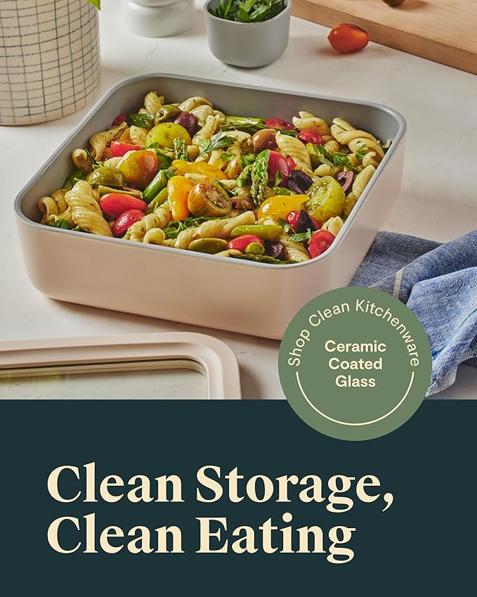 Caraway 6pc Glass Food Storage Set – 10 Cup Food Containers (6) - Ceramic Coated - Non Toxic, Non Stick with Lids - Microwave Safe - Perracotta