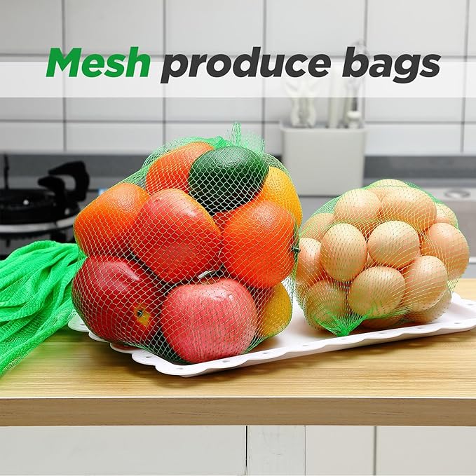 Windyun 1500 Pcs Mesh Produce Bags Reusable Nylon Netting Bulk, Fits Storage Egg Vegetable Seafood Fruits Grocery Bags (20 Inch,Green)