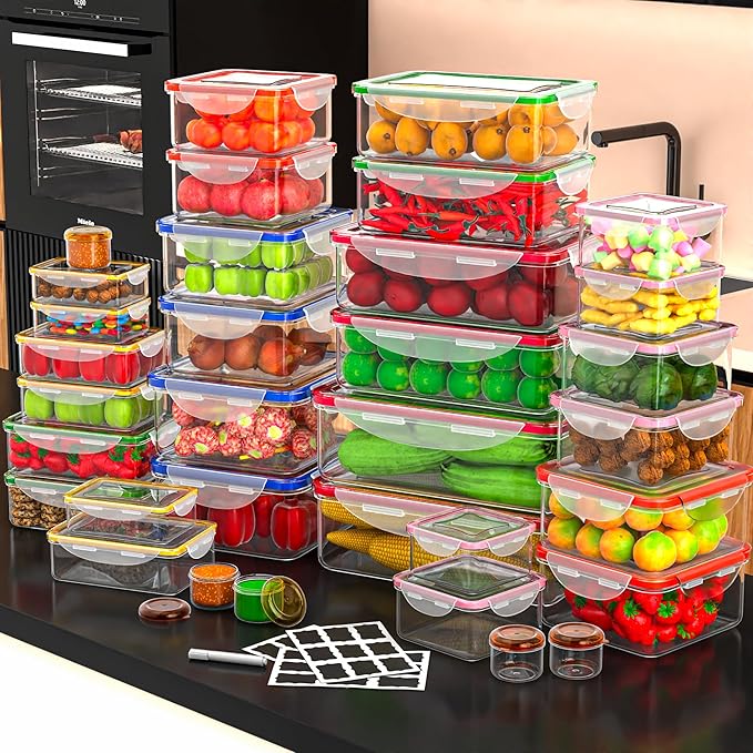 70 Pcs Large Food Storage Containers with Lids Airtight-2500ML to Small Box,Total 22812 ML Stackable Kitchen Bowls Set(35 Containers,35 Lids)-BPA Free Leak proof Plastic Boxes-Microwave safe