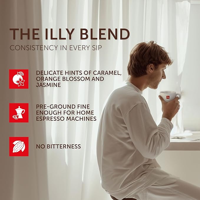 Illy Ground Moka Coffee - Classico Medium Roast - Mild & Balanced - 100% Arabica - Pre-Ground for Moka Pot - Pressurized Packaging Sealed for Freshness - 8.8oz (Pack of 6)