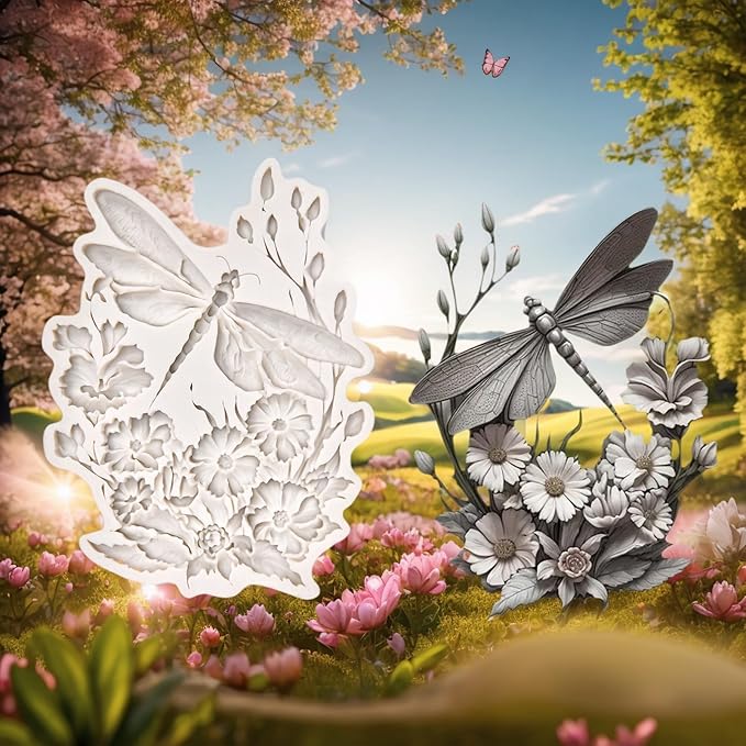 (Four-piece set) Flower, butterfly, umbrella wing girl, dragonfly, bird, DIY silicone mold, cake chocolate mold wedding cake decoration tool soft candy cake mold