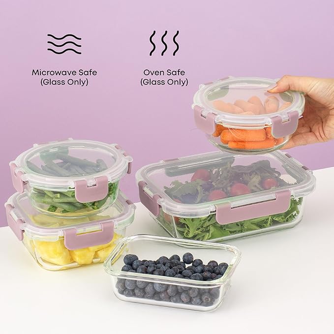 JoyJolt 24pc Borosilicate Glass Storage Containers with Lids | 12 Airtight/Freezer Safe Food Storage Containers for Pantry and Kitchen | Meal Prep Container for Lunch | Glass meal Set