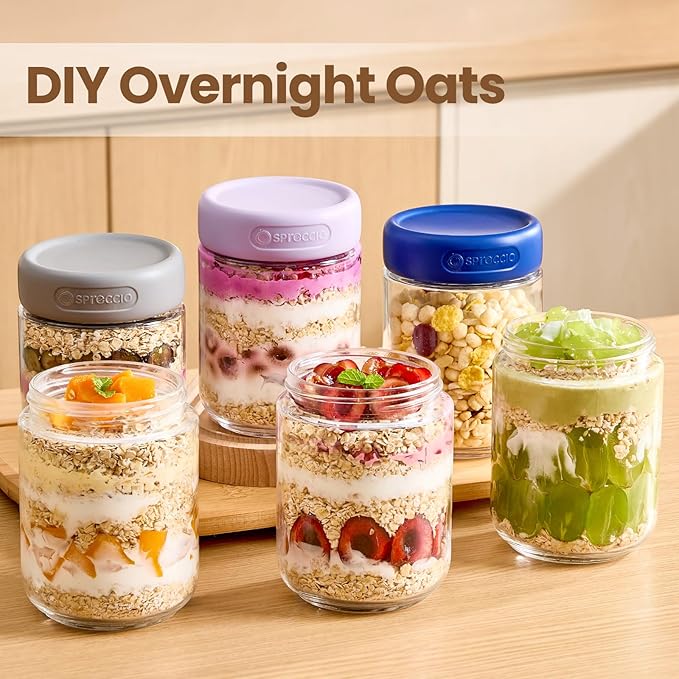 6-Pack 16oz Glass Jars with Airtight Lids,Overnight Oats Containers with Lid,Food Storage Container for Yogurt Chia Pudding Spices Snacks Pickles