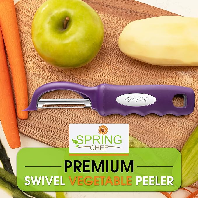 Spring Chef Professional Purple Swivel Vegetable Peeler for Kitchen, Stainless Steel Potato Peeler with Soft Grip Handle, Perfect For Veggie, Fruit, Carrot, Apple, Cucumber - Dishwasher Safe