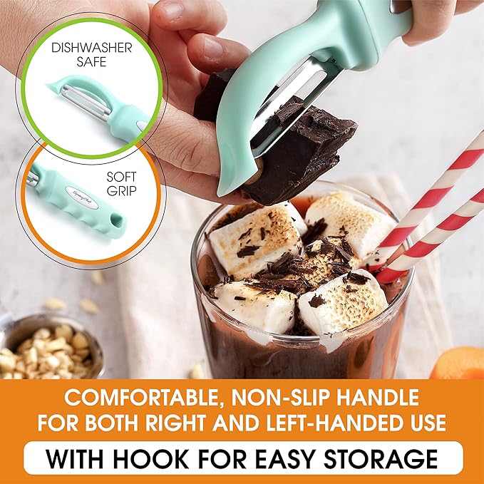 Spring Chef Premium Swivel Vegetable Peeler with Soft Grip Handle & Ultra Sharp Blades - Stainless Steel Potato Peeler - Kitchen Gadgets for Veggie, Fruit, Carrot, Apple, Cucumber - Mint