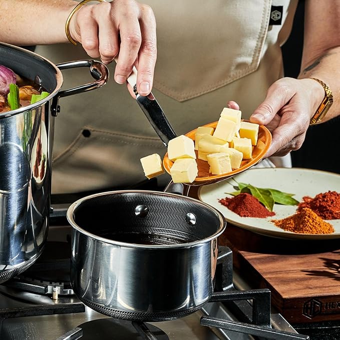HexClad Hybrid Nonstick 1-Quart Saucepan with Tempered Glass Lid, Stay-Cool Handle, Dishwasher-Friendly, Oven-Safe Up to 900°F, Induction Ready, Compatible with All Cooktops